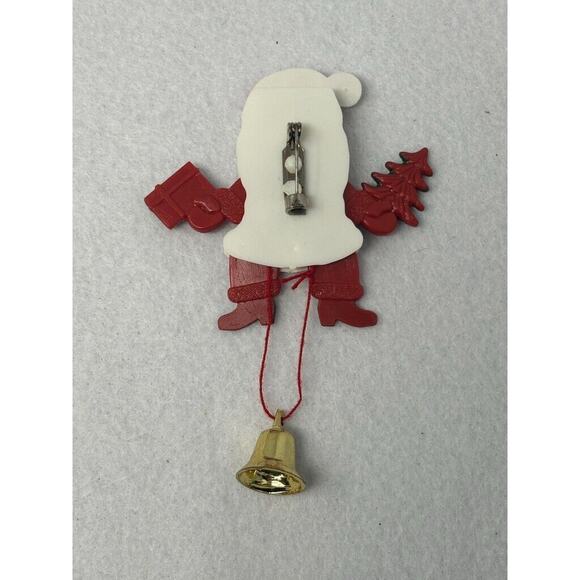 Vintage Plastic Santa Brooch Pin Pull String Arms Legs Move Hong Kong Christmas - Picture 3 of 3